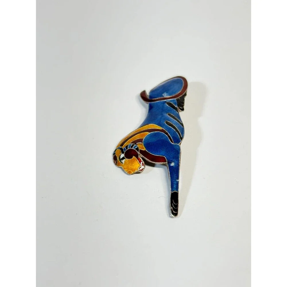 Vintage S925 Sterling Silver Cloisonne Enamel Lion Brooch Pin